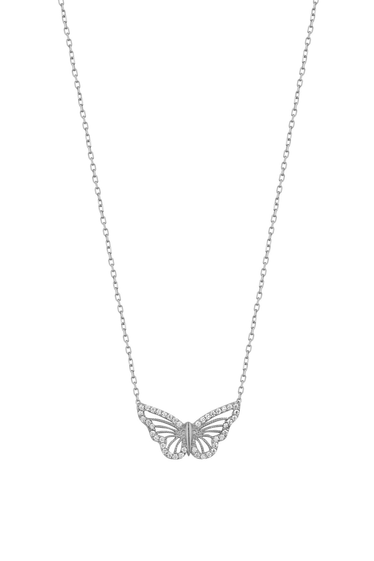 Beyaz Zirkon Taşlı Kelebek Gümüş Kolye – Şık ve Anlamlı GOLD-Rhodium