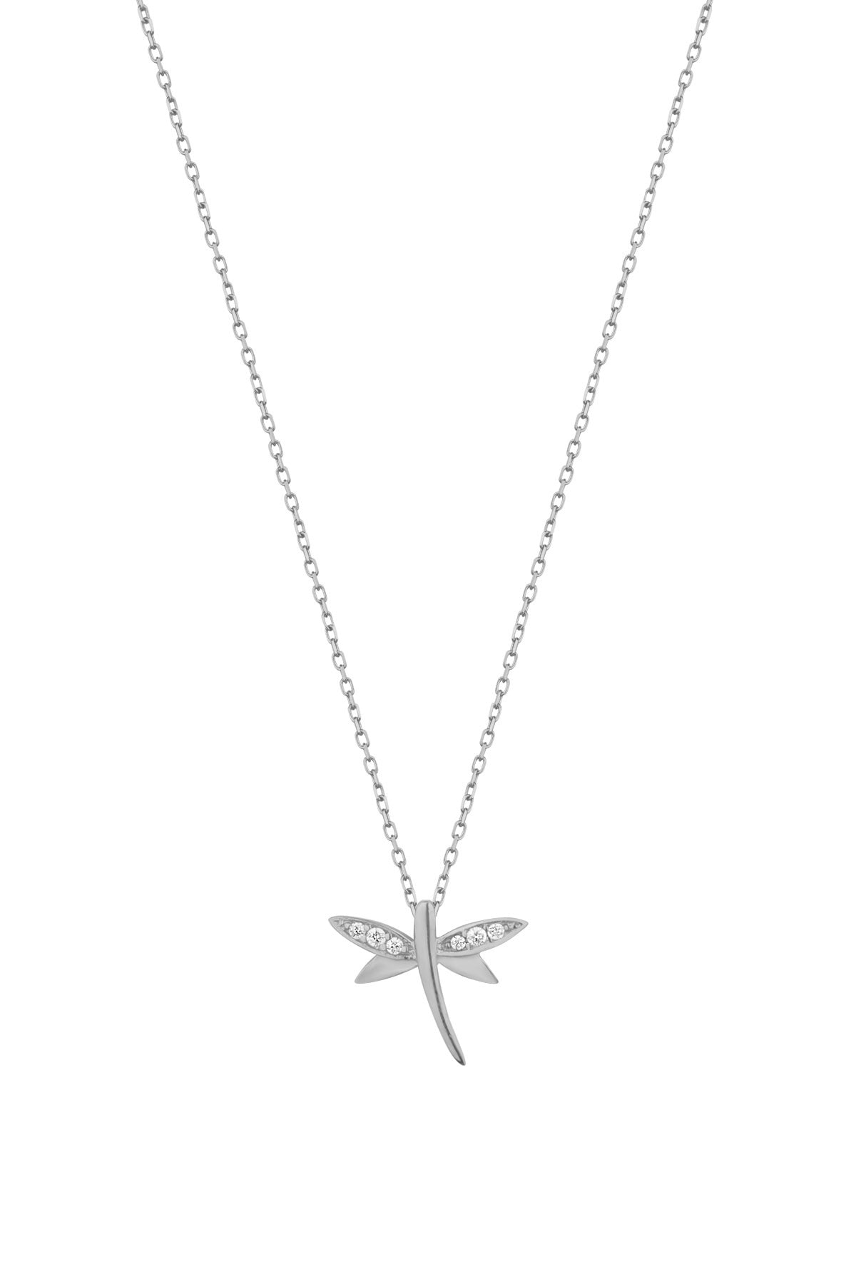 Beyaz Zirkon Taşlı Yusufçuk Gümüş Kolye – Şık Model GOLD-Rhodium
