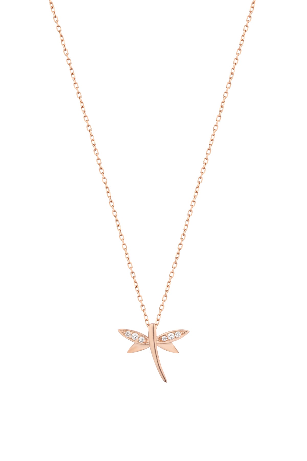 Beyaz Zirkon Taşlı Yusufçuk Gümüş Kolye – Şık Model GOLD-Rose