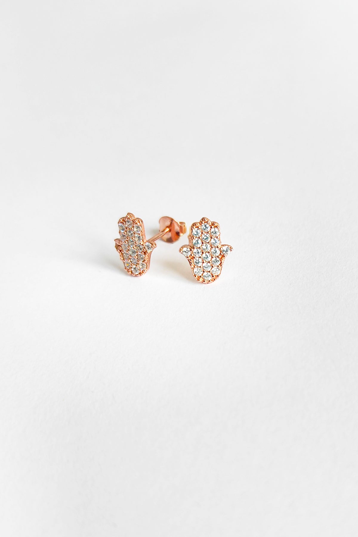 Beyaz Taşlı Fatma Ana Eli Gümüş Küpe – 925 Ayar Nazar Koruyucu Küpe ROSE-Gold