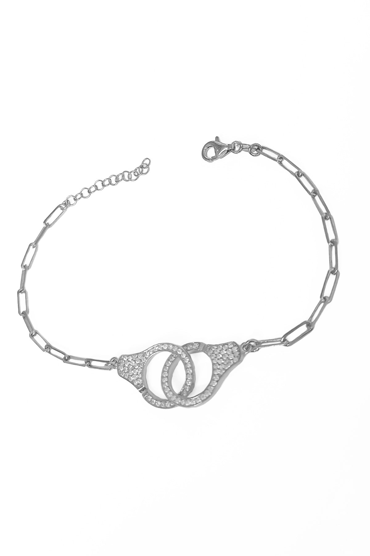 Beyaz Zirkon Taşlı Gümüş Kelepçe Bileklik – Modern Model GOLD-Rhodium