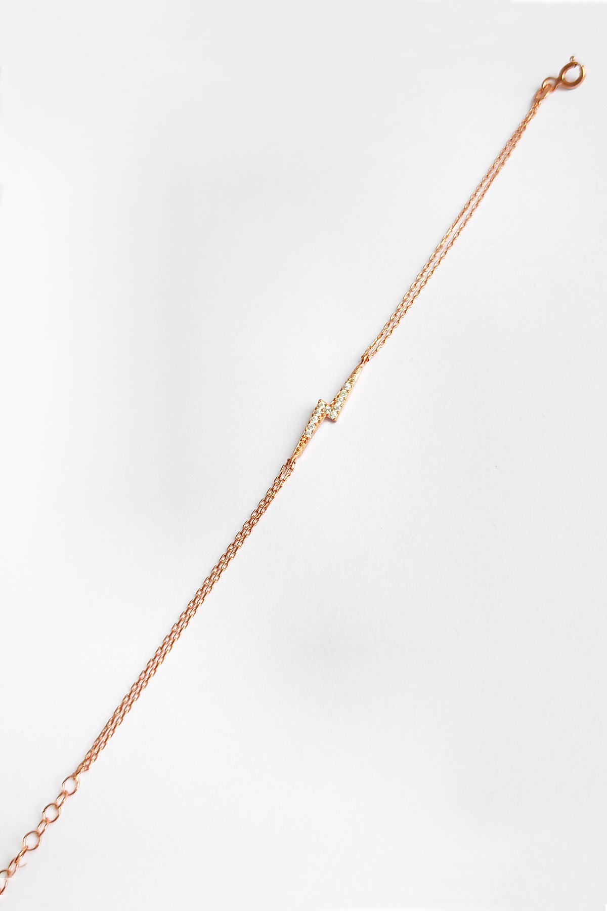 Beyaz Taş Detaylı 925 Gümüş Şimşek Bileklik GOLD-Rose