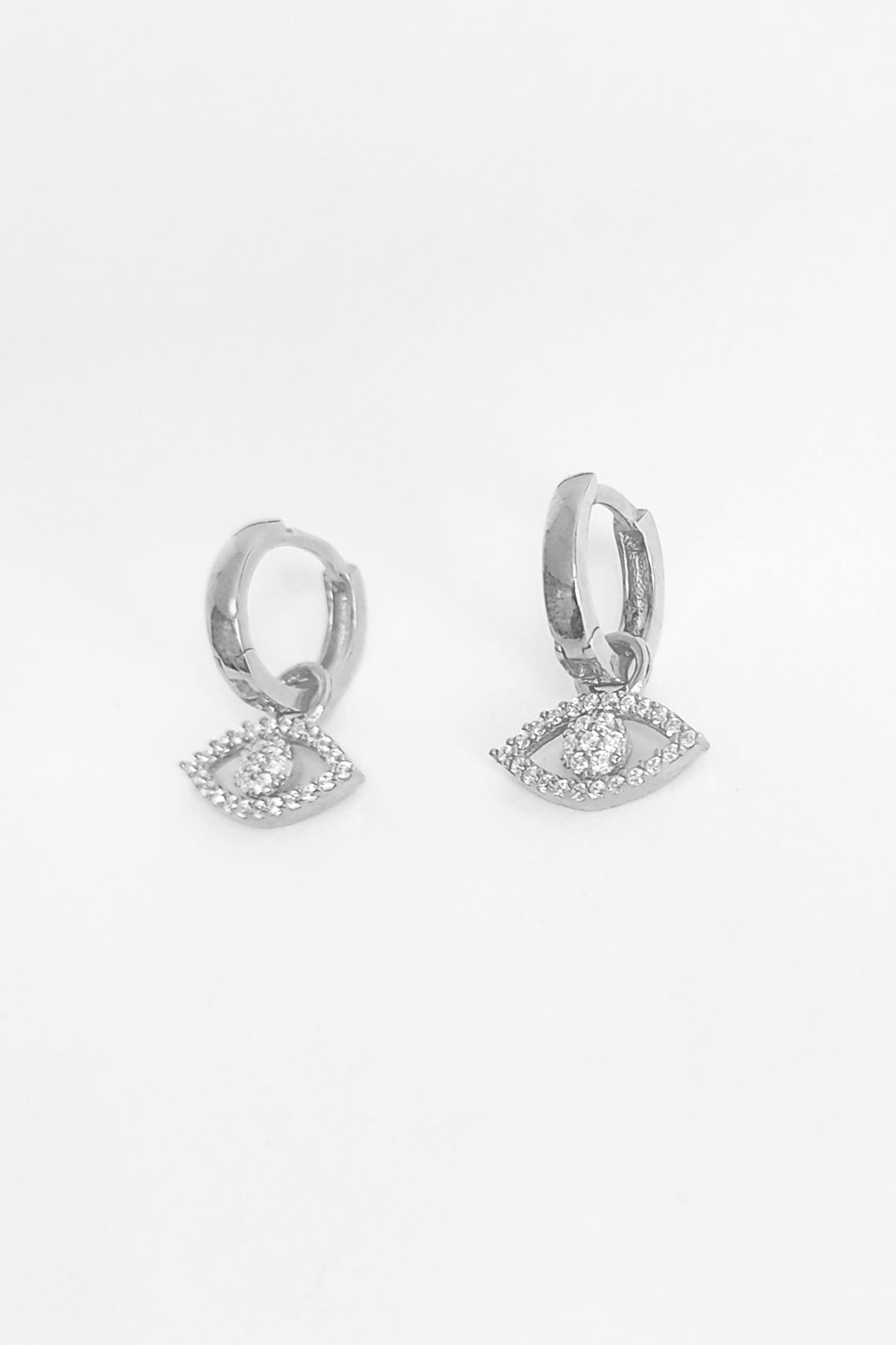 Beyaz Zirkon Taşlı Nazar Göz Küpe – 925 Ayar Gümüş Kadın Küpe GOLD-Rhodium