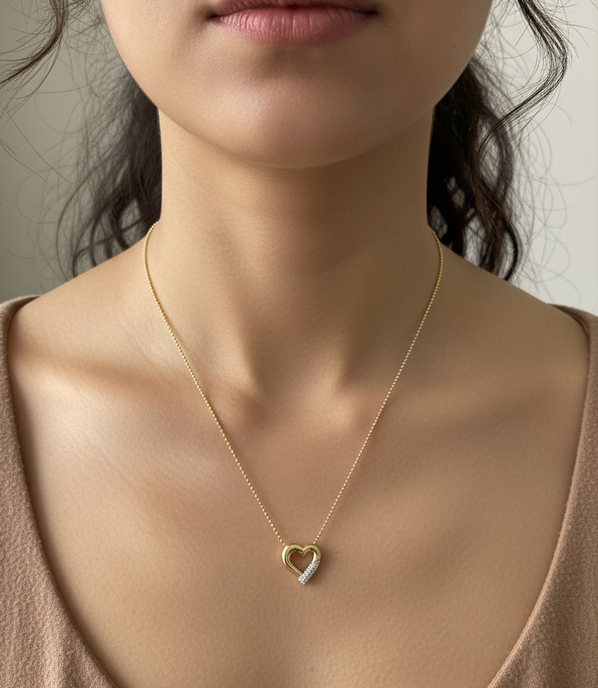 Günlük Kullanıma Uygun Minimal Kalp Gümüş Kolye Gold
