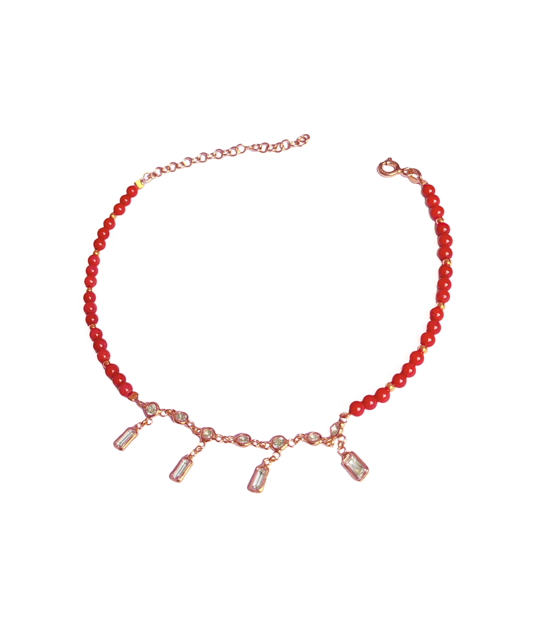 Mercan Taşlı Sallantılı Gümüş Halhal - Rose