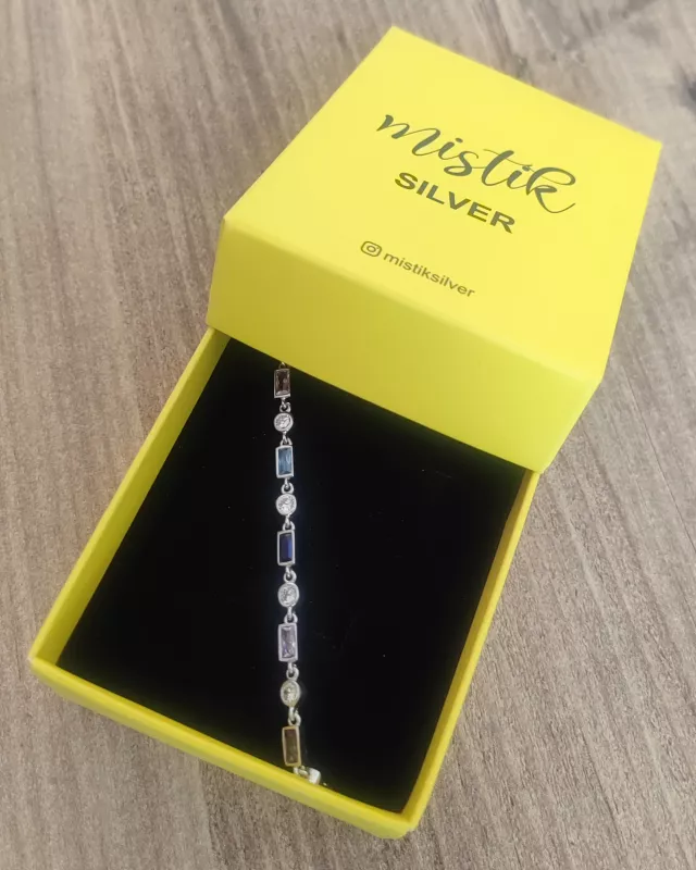 Renkli Taşlı Gümüş Zincir Bileklik