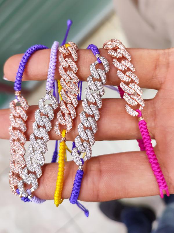Pembe İpli Gümüş Gurmet Zincirli Bileklik