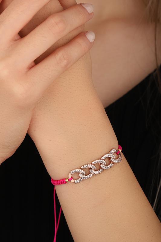  Pembe İpli Gümüş Gurmet Zincirli Bileklik