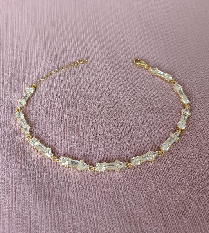 Baget Taşlı Gümüş Bileklik - Rose Renk