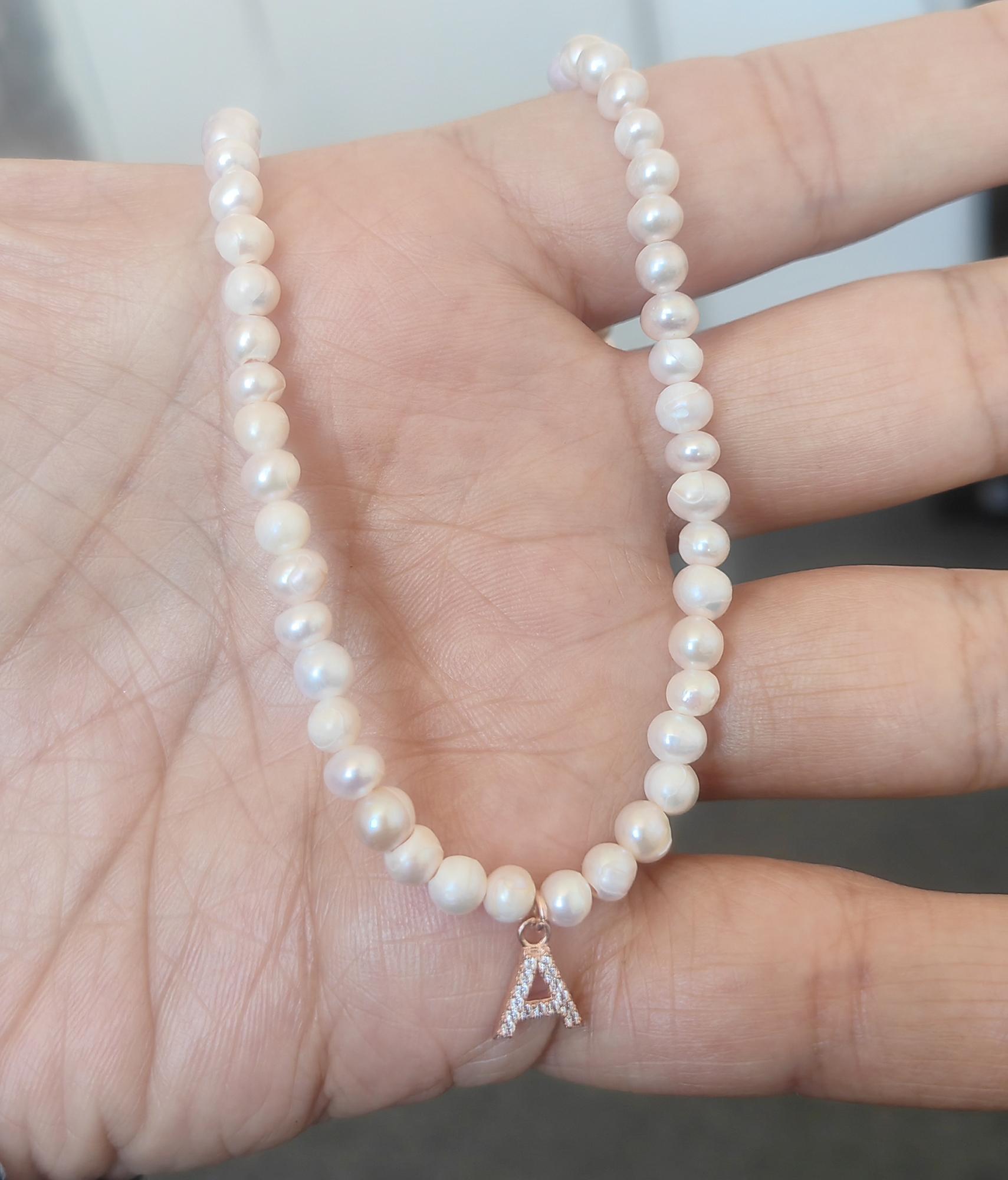 İncili Harf Choker Kolye