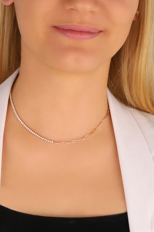 Yarısı Suyolu Yarısı İtalyan Zincirli  Gümüş Choker Kolye
