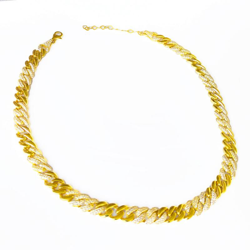 Kalın Gurmet Zincir Yarısı Taşlı Yarısı Taşsız Gümüş Choker Kolye