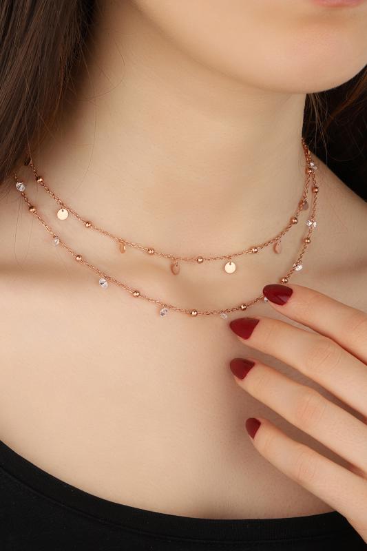 Sarkık Pullu Taşlı 2’li Gümüş Choker Kolye