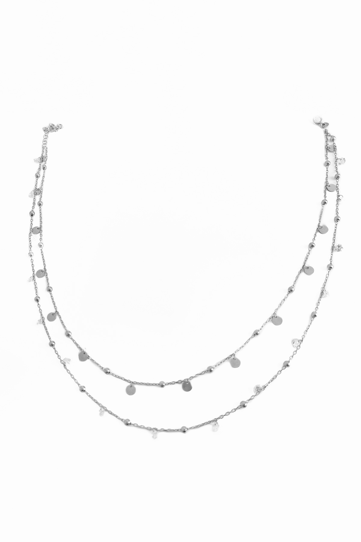 Sarkık Pullu Taşlı 2’li Gümüş Choker Kolye