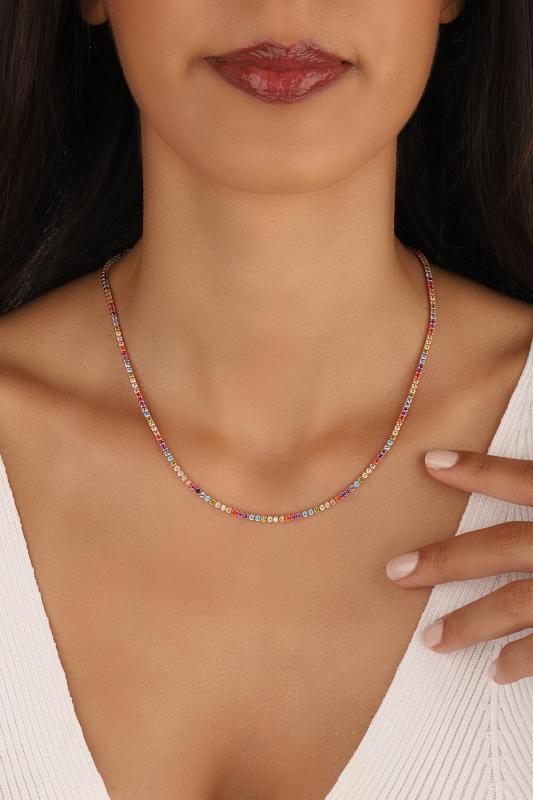 Renkli Taşlı Gümüş Suyolu Choker 2 mm