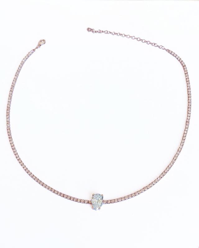 Damla Taşlı 2 mm Suyolu Zincirli Gümüş Choker Kolye