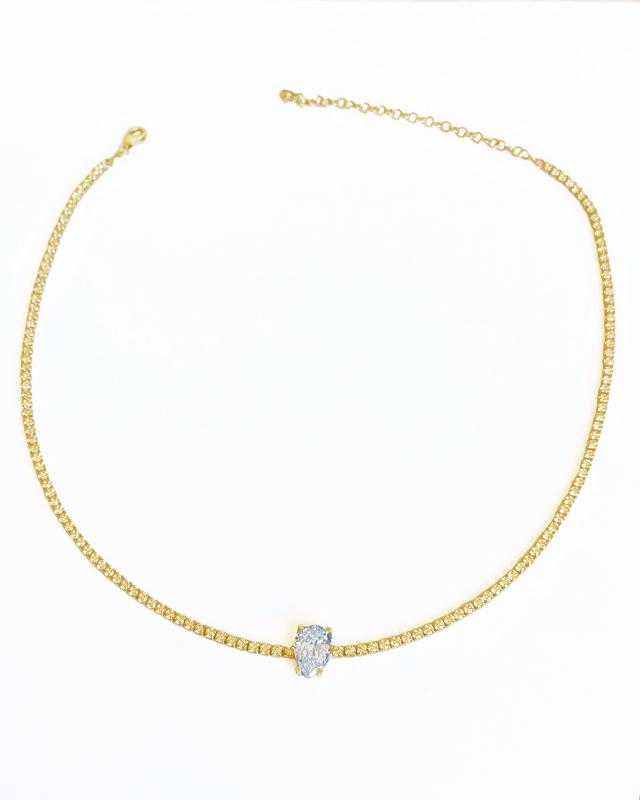 Damla Taşlı 2 mm Suyolu Zincirli Gümüş Choker Kolye