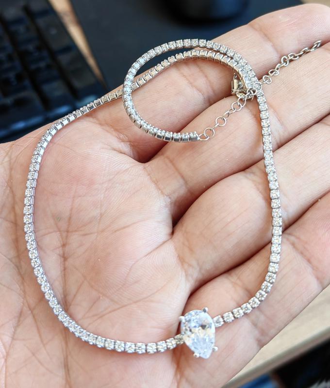 Damla Taşlı 2 mm Suyolu Zincirli Gümüş Choker Kolye