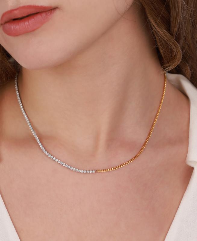 Yarısı Suyolu Yarısı Gurmet Zincir Çift Renkli Choker Gümüş Kolye