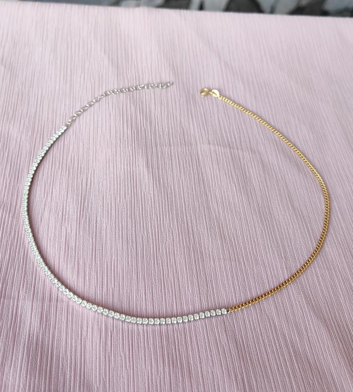 Yarısı Suyolu Yarısı Gurmet Zincir Çift Renkli Choker Gümüş Kolye