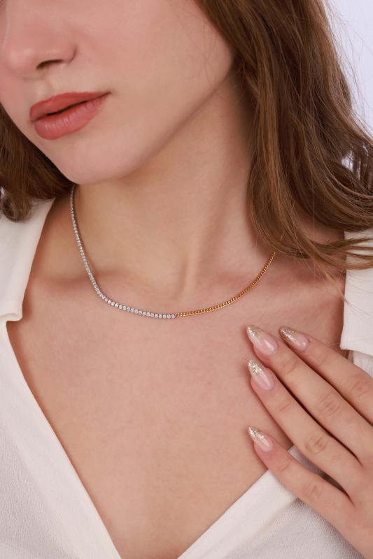 Yarısı Suyolu Yarısı Gurmet Zincir Çift Renkli Choker Gümüş Kolye