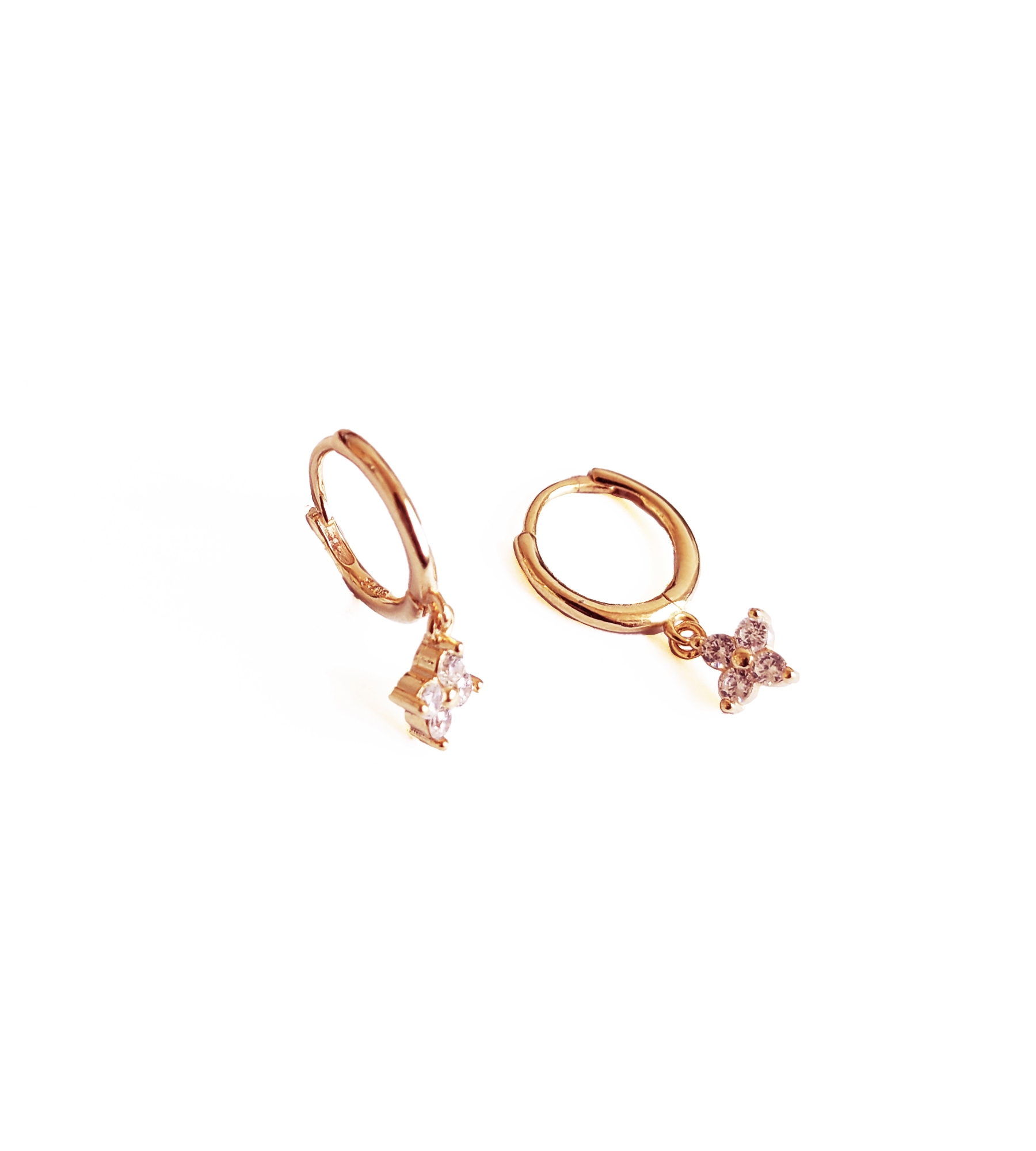 Sallantılı Gümüş Papatya Charm Küpe - Rose Renk