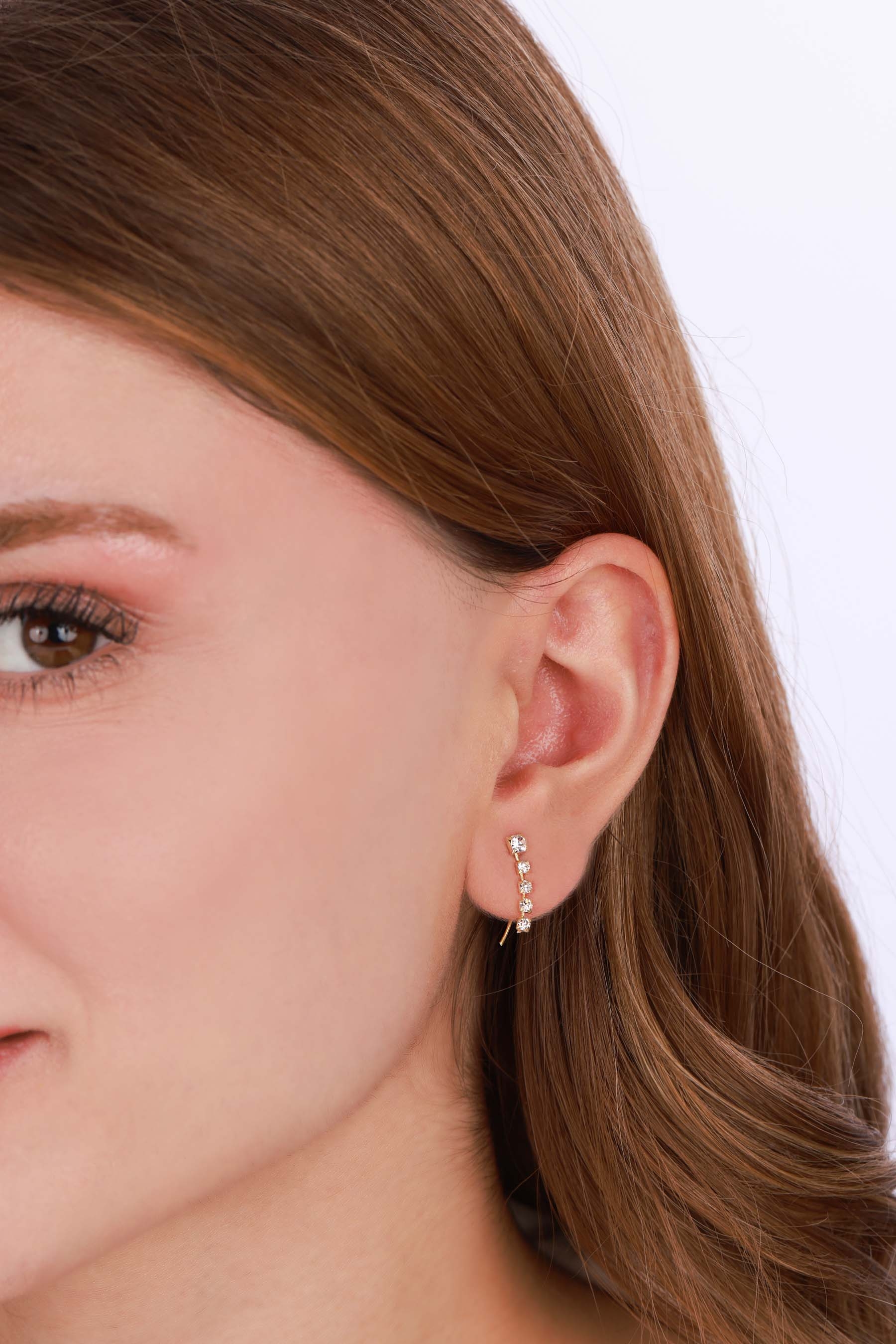 Özel Tasarım Beş Taşlı Gümüş Küpe - Gold Renk