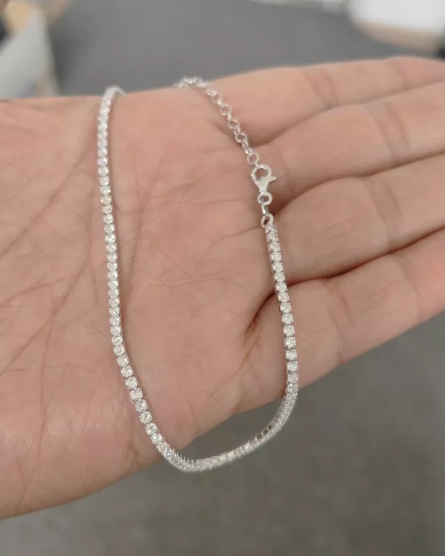 1,5 mm Beyaz Zirkon Taşlı Gümüş Suyolu Halhal