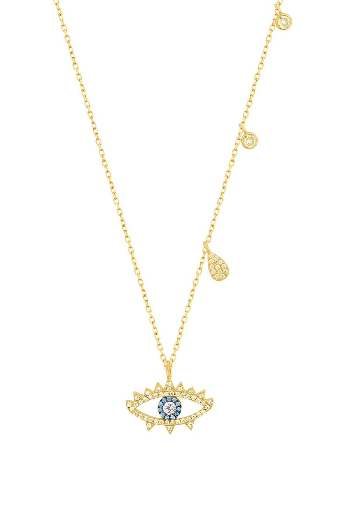 Sallantılı Taşlı Göz Gümüş Kolye