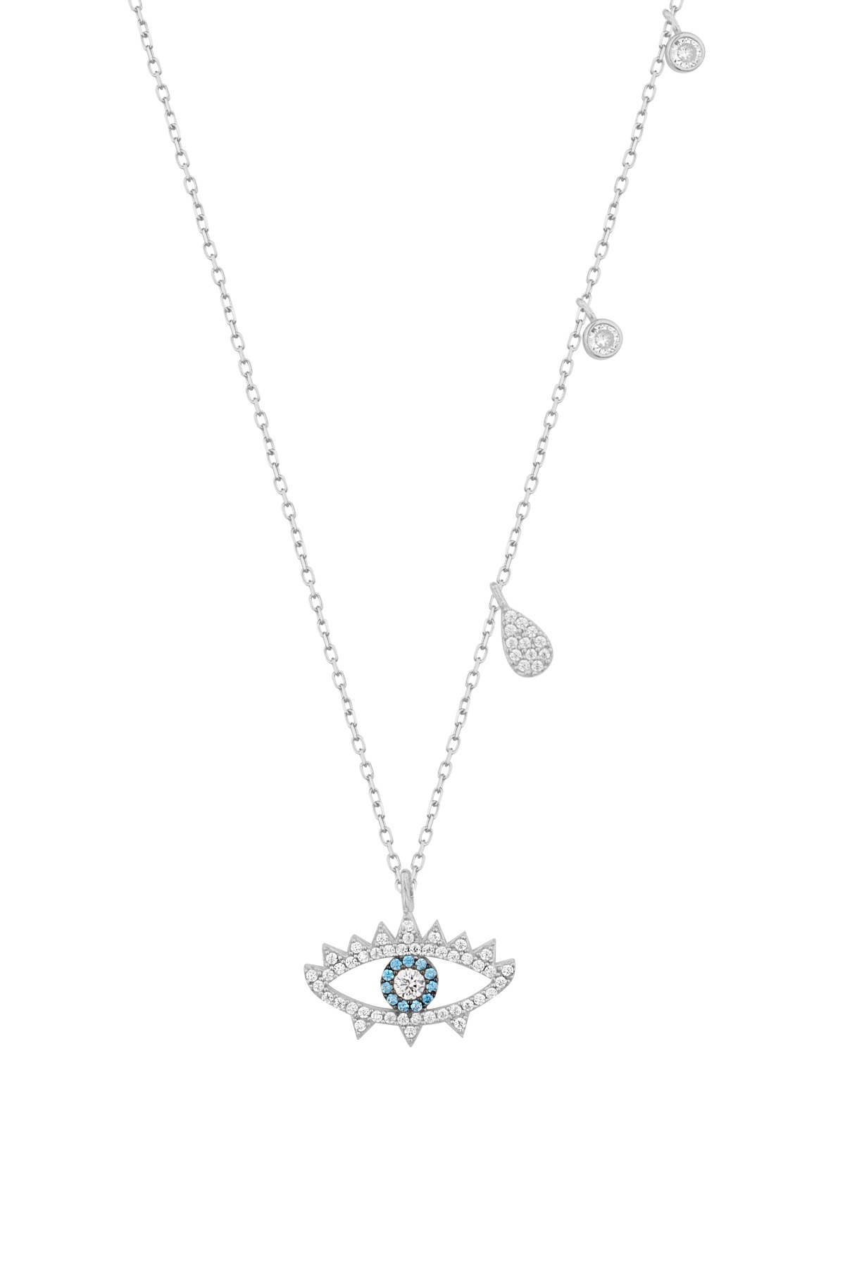 Sallantılı Taşlı Göz Gümüş Kolye