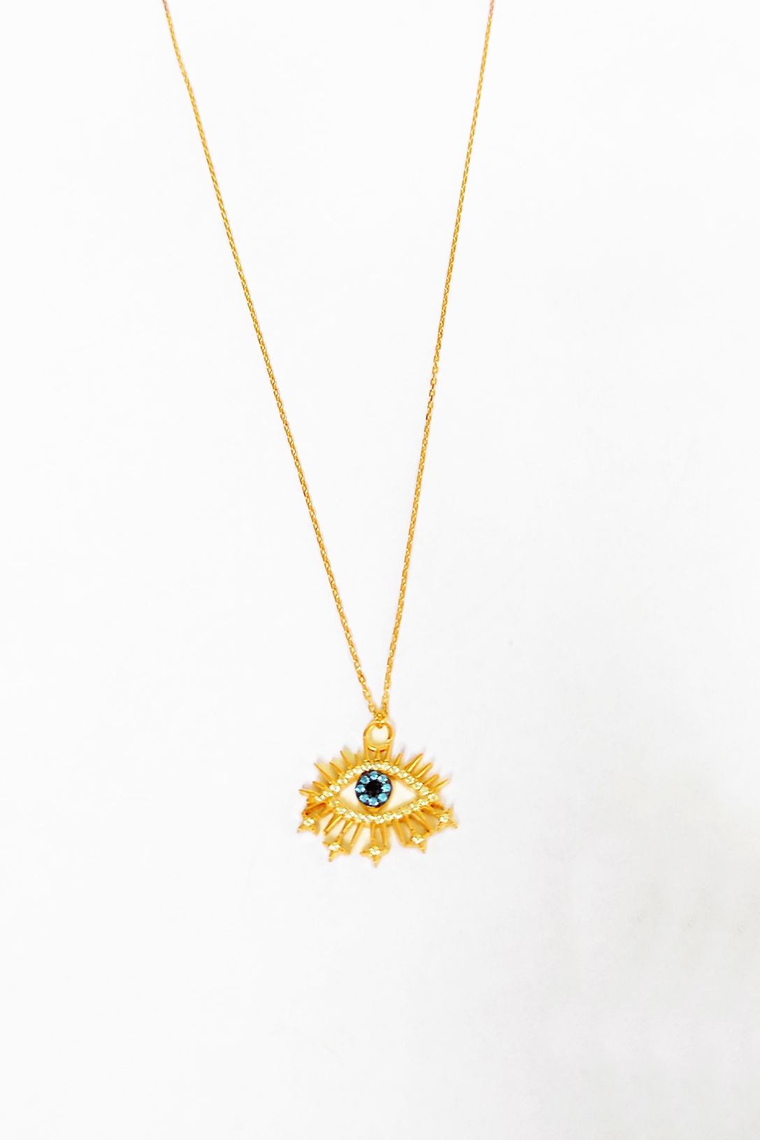 Aqua Marin Taşlı Kirpikli Göz Gümüş Kolye