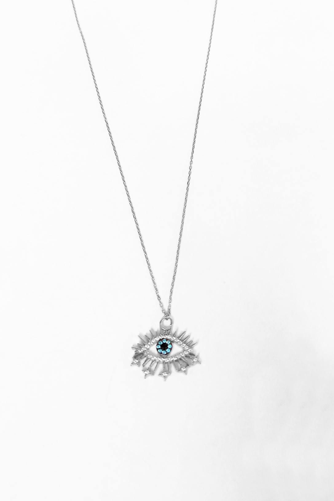 Aqua Marin Taşlı Kirpikli Göz Gümüş Kolye