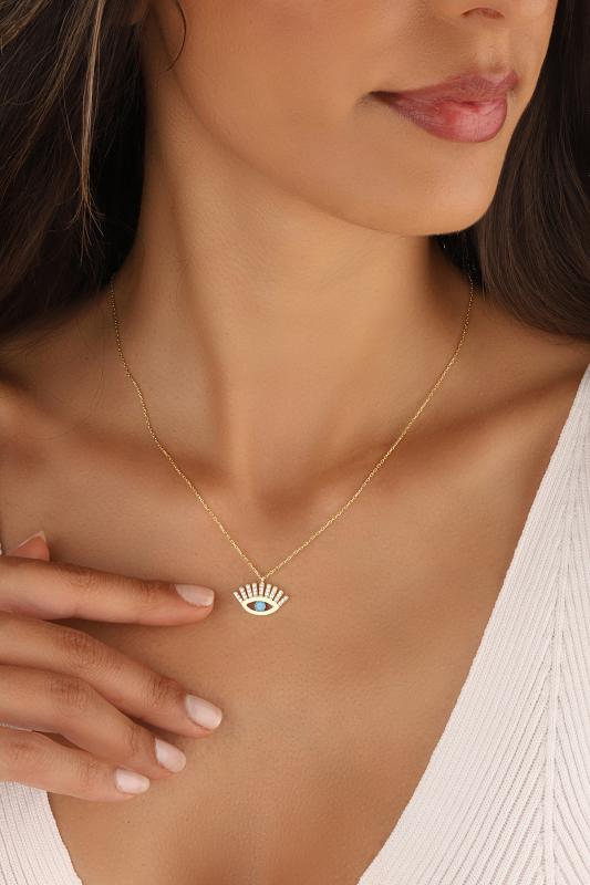 Ortası Turkuaz Taşlı Göz Gümüş Kolye