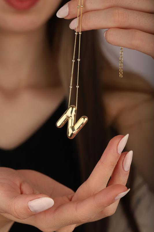 Taşsız Gümüş Balon Harf Kolye