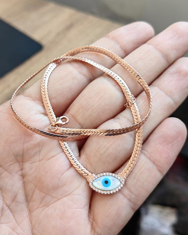 Balıksırtı Zincirli Göz Gümüş Kolye