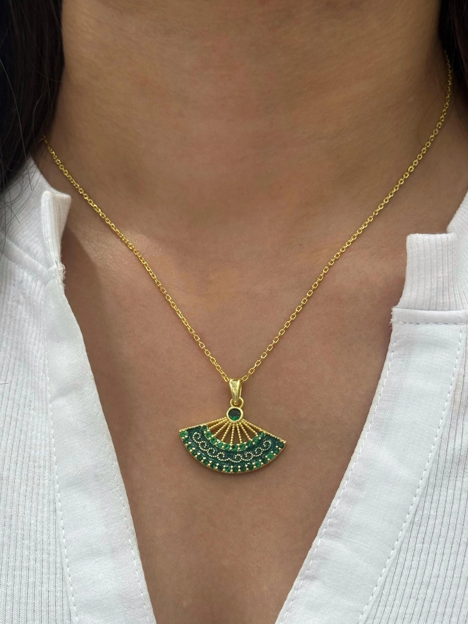 El Yapımı 925 Ayar Gümüş Kolye | Renkli Mine Detaylı Kadın Takısı - Bakır Rengi