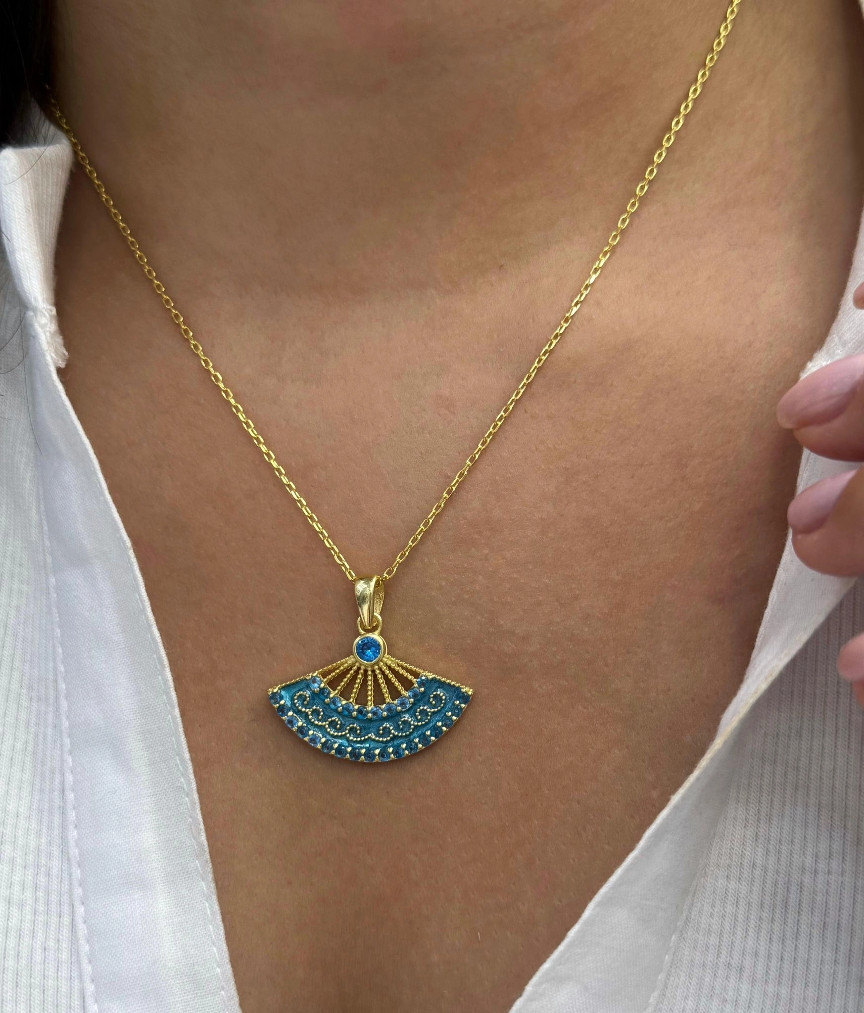 El Yapımı 925 Ayar Gümüş Kolye | Renkli Mine Detaylı Kadın Takısı - Bakır Rengi