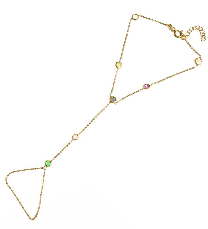Renkli Taşlı Gümüş Şahmeran Bileklik - Gold