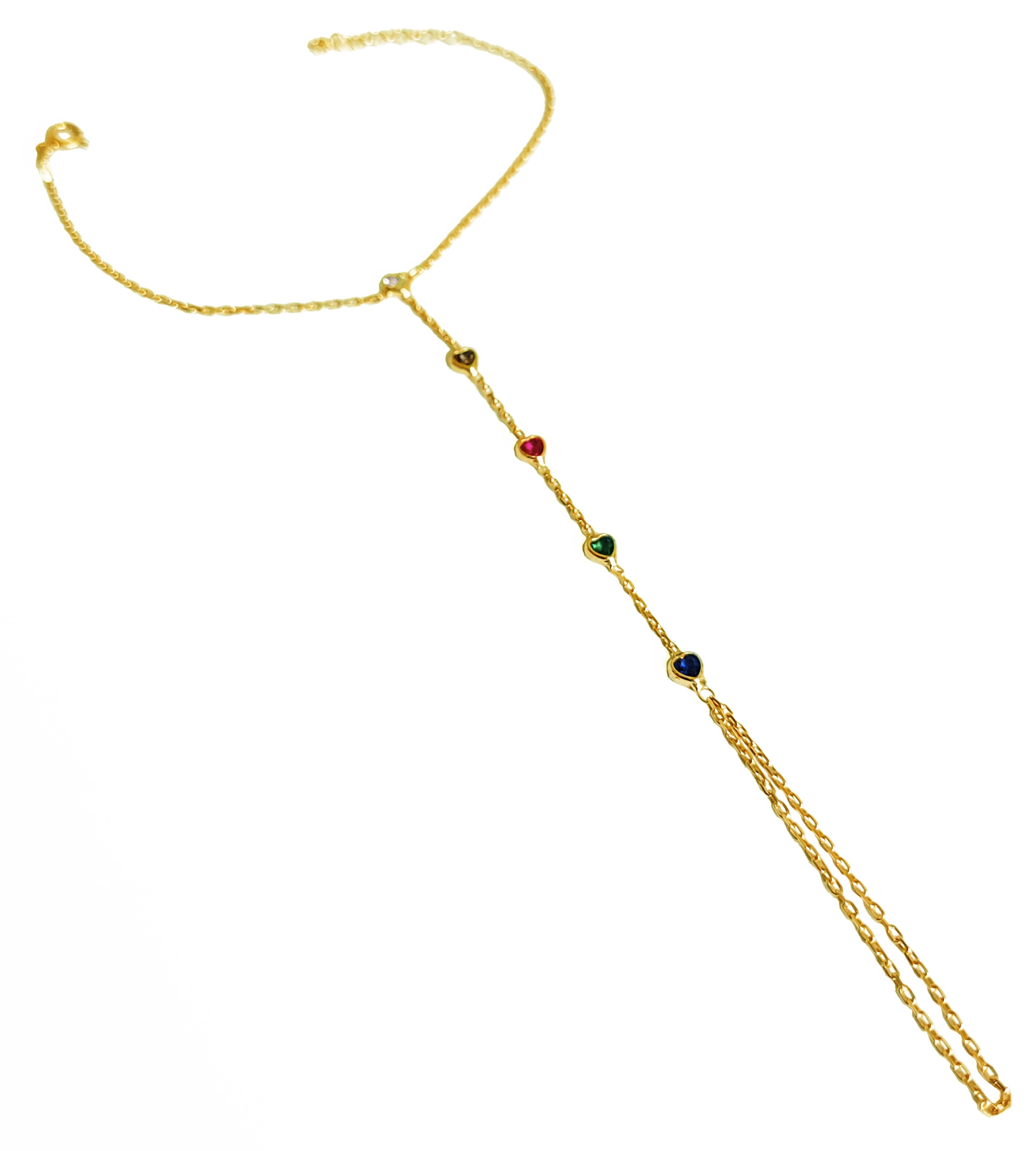 Renkli Taşlı Kalpli Gümüş Şahmeran Bileklik - Gold Renk