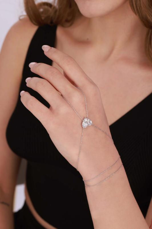 Büyük Damla Taşlı Kalp Gümüş Şahmeran Bileklik - Gold Renk