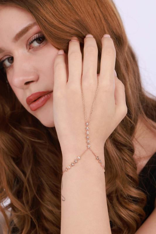 3 Yandan Çoklu Yıldızlı Gümüş Şahmeran Bileklik - Gold Renk