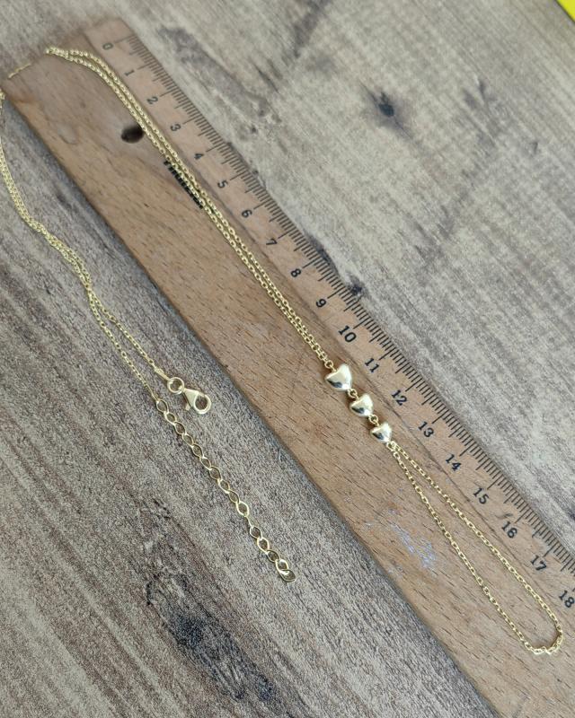 Şık 3 Sıra Kalp Model Gümüş Şahmeran Bileklik (Taşsız) - Gold