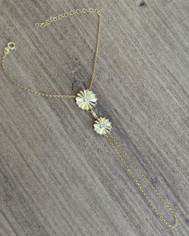 Taşsız İkili Papatya Desenli Gümüş Şahmeran Bileklik - Gold