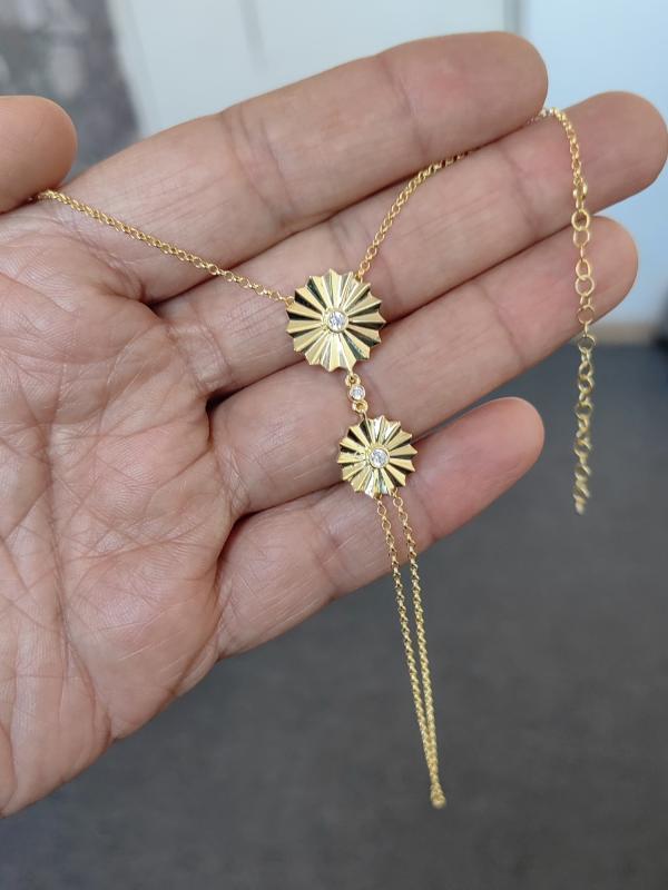 Taşsız İkili Papatya Desenli Gümüş Şahmeran Bileklik - Gold