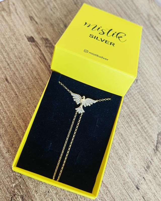 Beyaz Zirkon Taş Detaylı Gümüş Güvercin Model Şahmeran - Gold