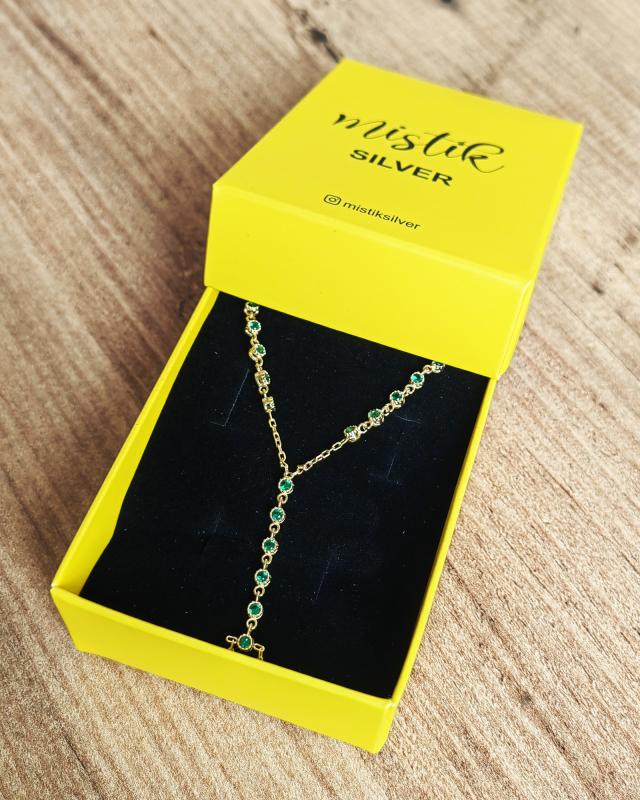 Zirkon Taşlı Zümrüt Yeşili Gümüş Şahmeran Bileklik - Gold