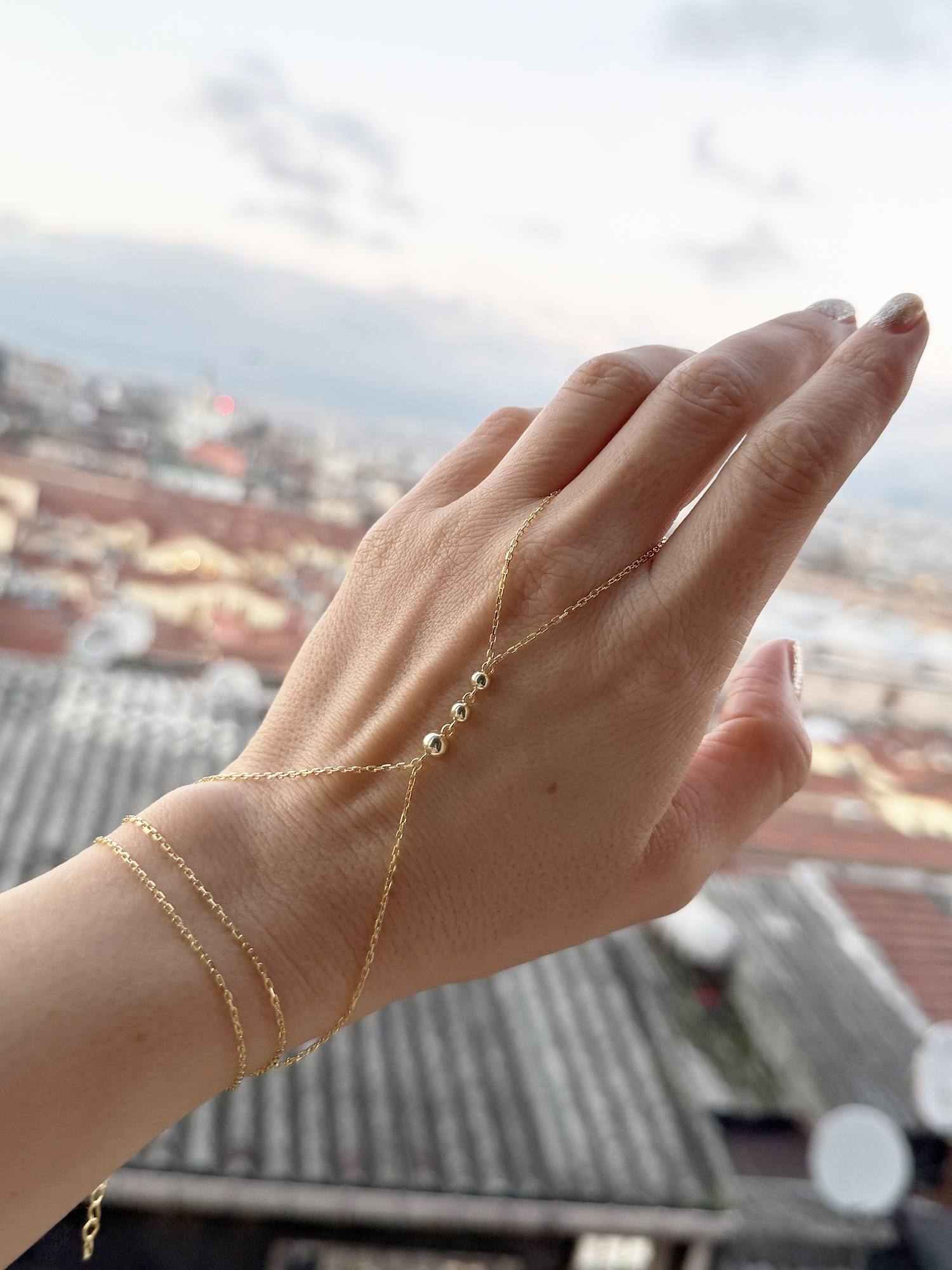 Zincir%20Detaylı%20Taşsız%20Gümüş%20Şahmeran%20Bileklik%20-%203%20Sıralı%20-%20Gold