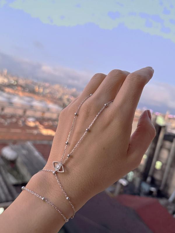 Göz Figürlü Top Zincirli Gümüş Şahmeran Bileklik – Özel Tasarım - Gümüş Renk
