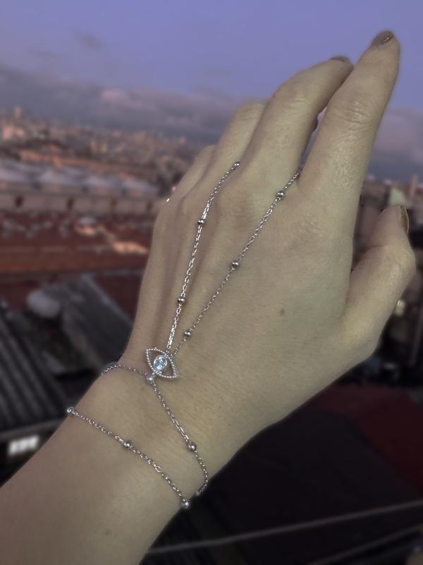 Göz Figürlü Top Zincirli Gümüş Şahmeran Bileklik – Özel Tasarım - Gümüş Renk