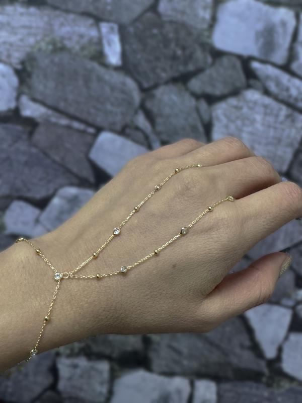 Top Zincir ve Taşlı Gümüş Şahmeran Bileklik – Trend Gümüş Aksesuar - Gold Renk